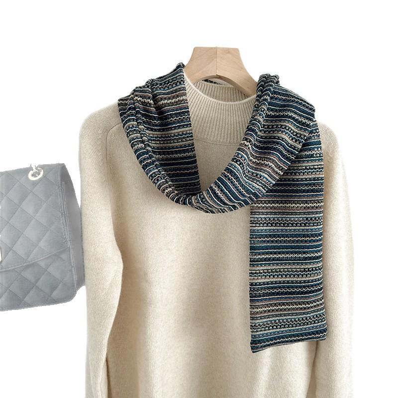 Striped Knitted Scarf for Autumn and Winter New Scarf for Couples