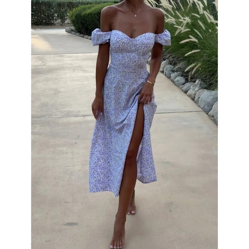 Abito Estivo da Donna Floreale Scollato Nuova Moda Spacco Lungo Slim Fit Stampato Sexy Hot Girl Abiti da Sera