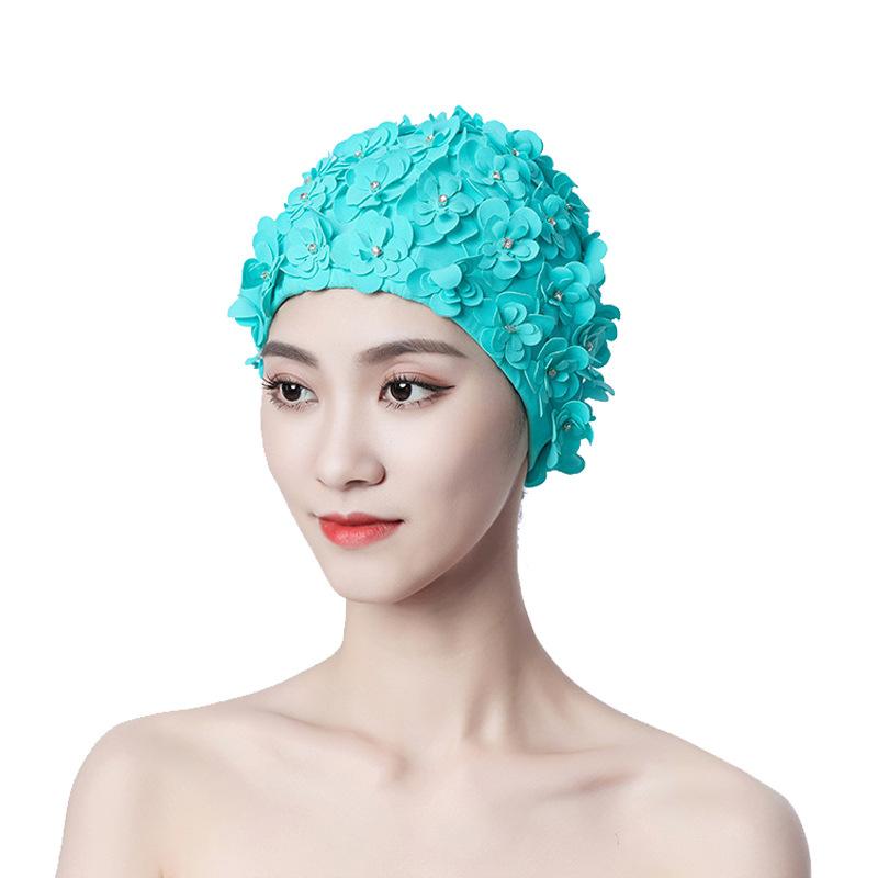 Badekappe Damen Diamantblume Handgefertigt Dreidimensional Handgenäht Dreilagige Blume Würgt Den Kopf Nicht Doppeltes Gewebe Schwimmen Spa