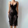 Sexy Lace Babydoll Dress for Women Sheer Mesh Chemise Sleepwear Side Split V Neck Nightgown for Honeymoon Anniversaries