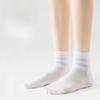 Pure Cotton Women's Spring and Summer Mid-calf Socks, White Striped Mesh Breathable Antibacterial Socks, Boneless Socks, All-cotton Socks