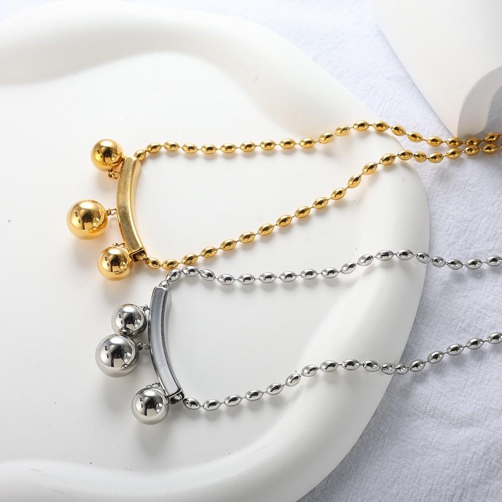 Western-style Trendy Stainless Steel Bead Pendant Necklace WomenEurope America Style Non-fading 18k Gold-plated Lightweight
