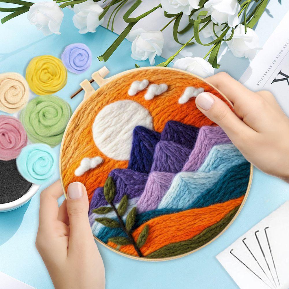 CHENISTORY DIY Wool Needle Felting Kit Creative Felt Landscape Picture Creative Felting Painting Handmade For Beginners Set