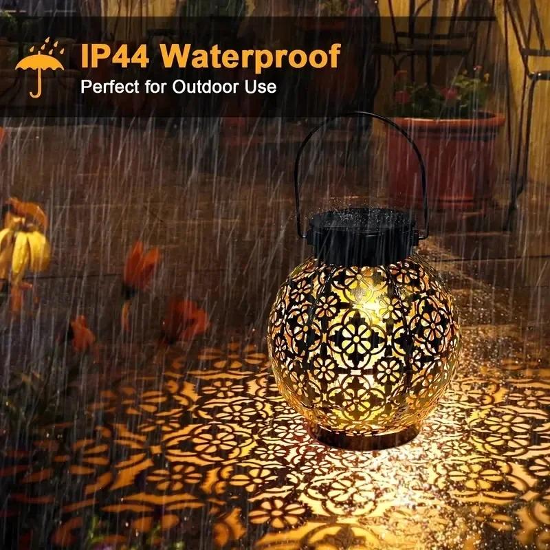 Projection Light New Solar Wrought Iron Lantern Hollow Outdoor Courtyard Landscape Garden Hanging Light Decorative Pendant