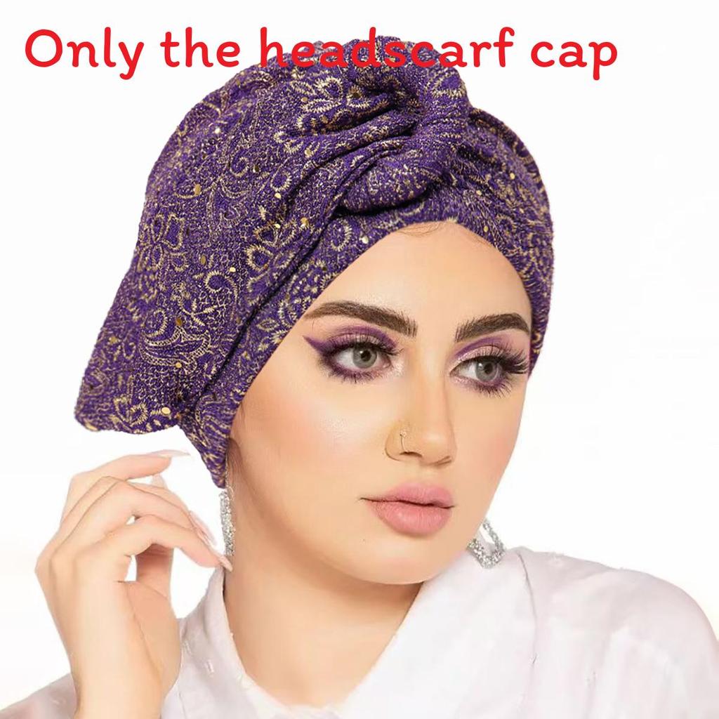 

Modern Ladies Sequin Twisted Headscarf Hat With Ethnic Style For All Seasons темно-фіолетовий колір