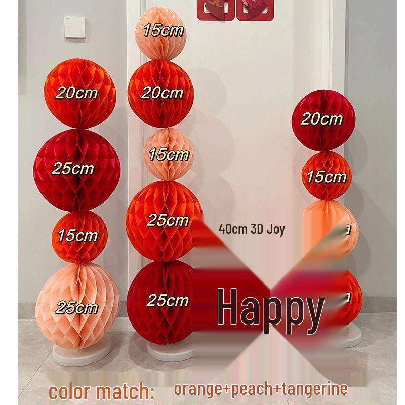 Honeycomb Ball Pillar Lantern for Wedding Room Decoration, Bride Photo Props, Double Happiness Wall Flower
