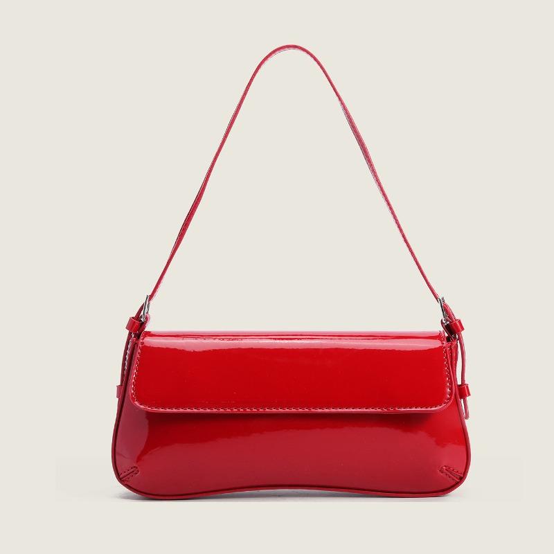 Red Baguette Armpit Bag  New Women's Bag Fashionable and Simple Commuter Flip Retro Shoulder Bag
