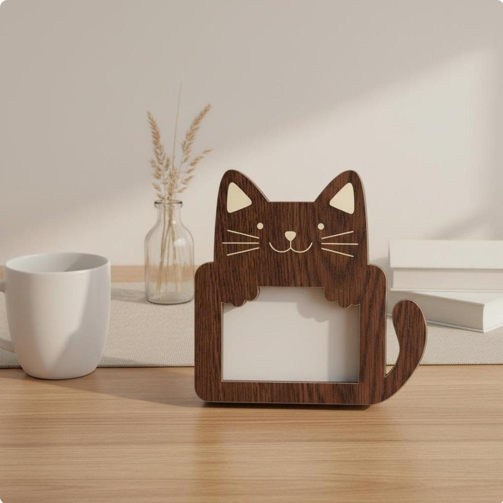 Cadre Photo Chat Dessin Animé Support en Bois Animal de Bureau pour Chambre d'Enfant