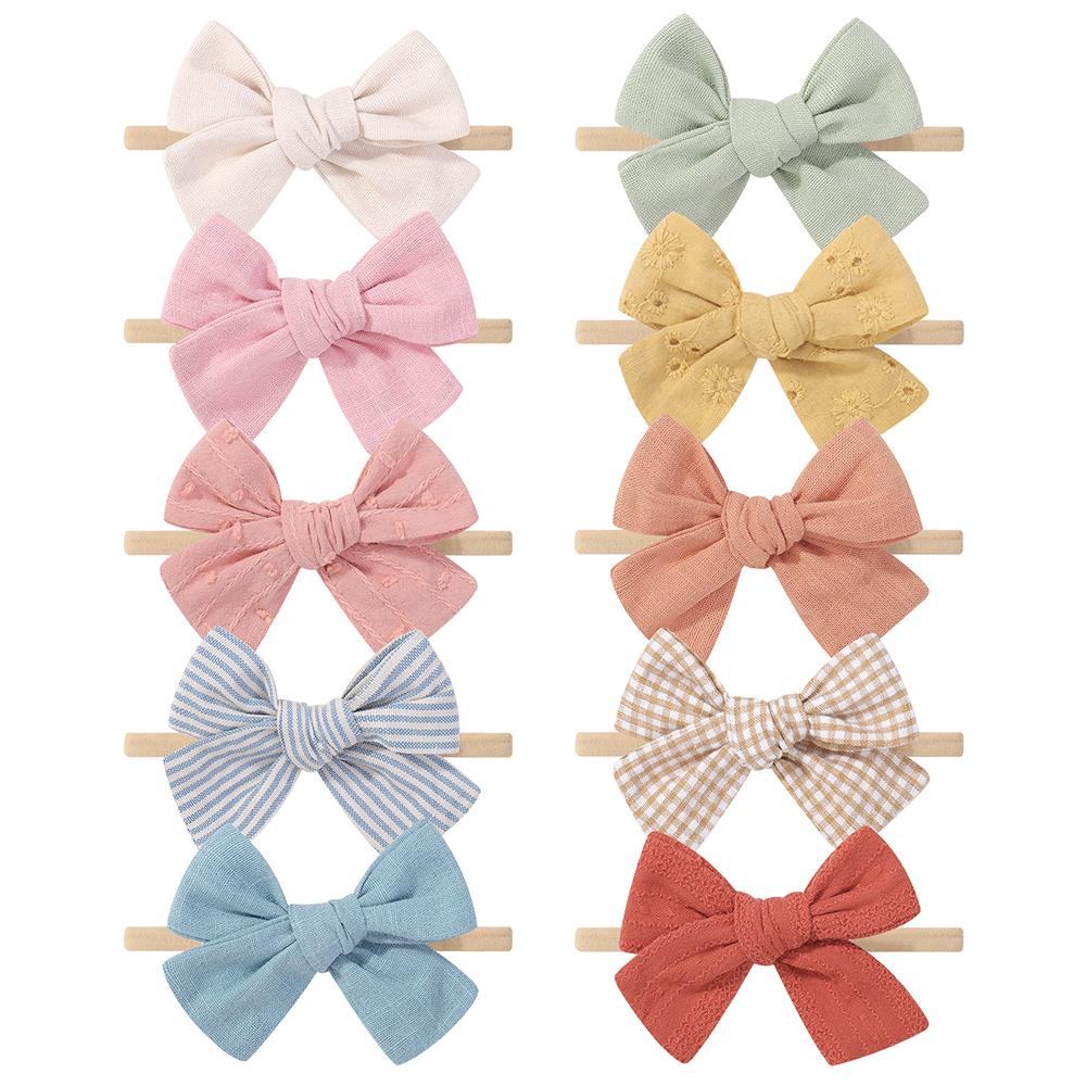 10Pcs Solid Bow Headband Set for Baby Girls Soft Elastic Nylon born Toddler Hair Bands Handemade Headwear Accessories