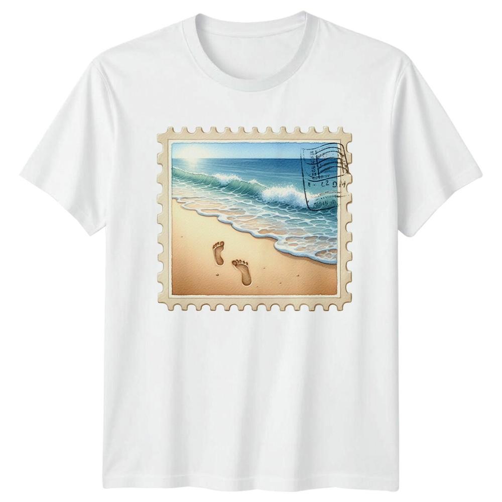 Beach Ocean Waves Footprints Travel Graphic Unisexs TShirt Unisexs Summer Vacation S