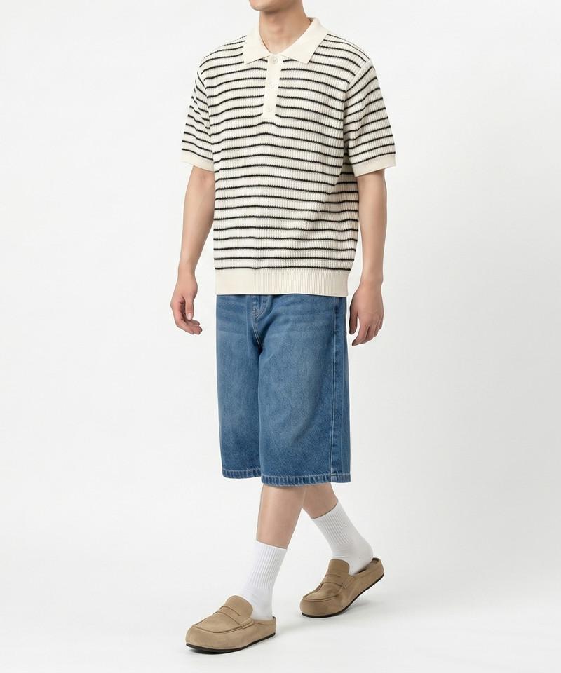 UNDEROFF Oversized Striped Collar Knit In Ivory