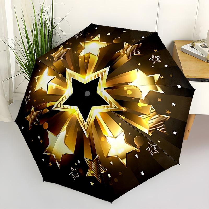 1pc Golden Stars Automatic Open/Close Umbrella, 8-Rib Sturdy Frame,Ideal Birthday/Gift for Men & Women, Outdoor Accessory yy251126049