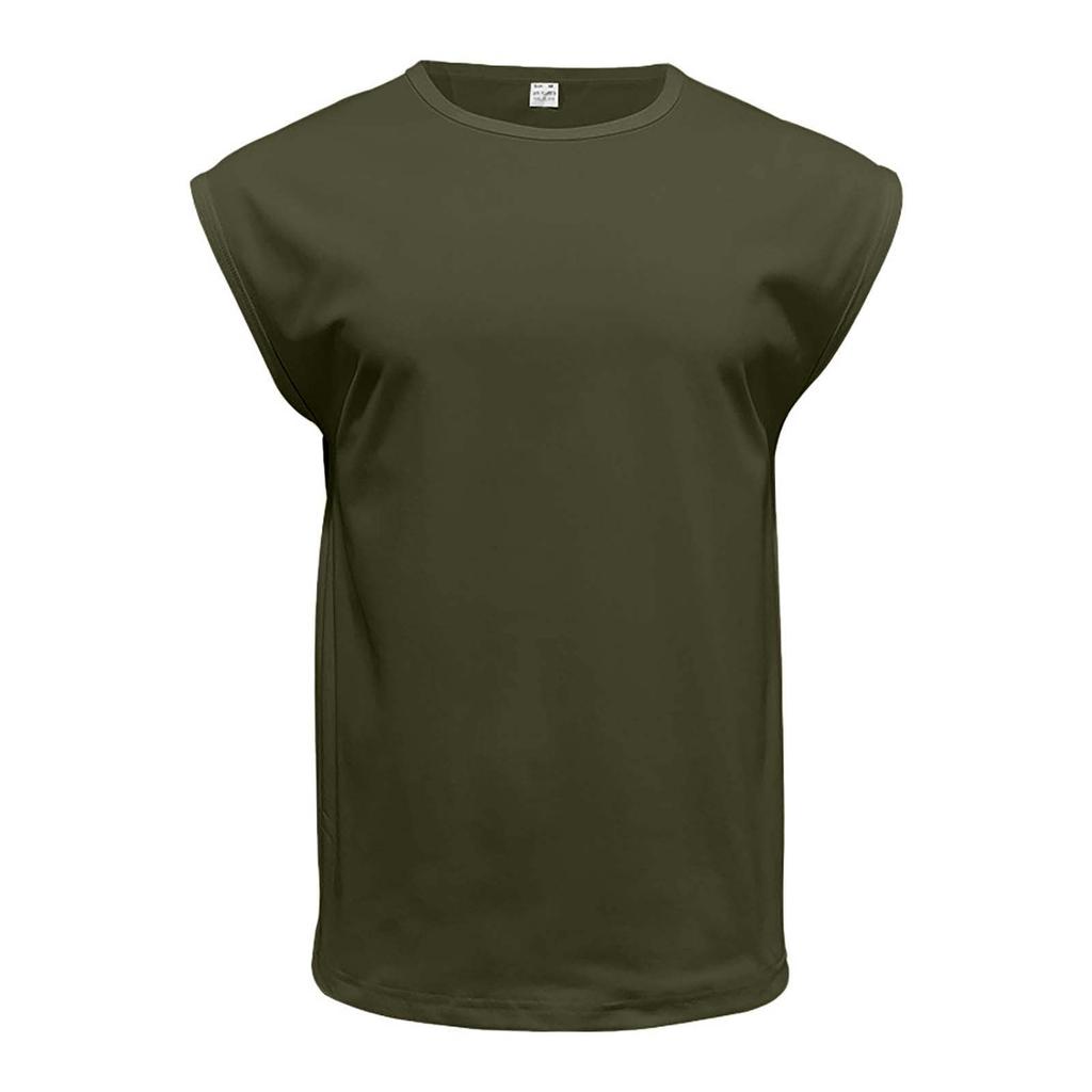 Men's Sleeveless Crew Neck Muscle Fit T Shirt Cotton Fabric Straight Hem Casual Solid Design Top for Daily Wear