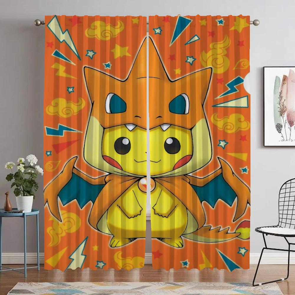 Pikachus Curtains for Living Room Curtain Kitchen Curtains 2 Pieces Halloween Decoration Shades Tulle for Bedroom Partition Home