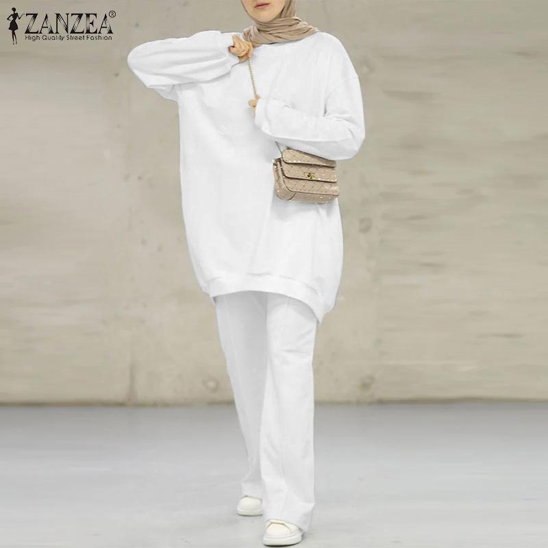 

ZANZEA Ретро наряды, женская блузка и брюки, повседневный костюм из двух предметов