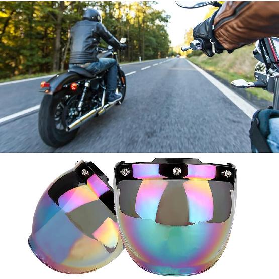 3 Snap Bubble Motorcycle Helmet Visor Face,3 Snap Visor Flip Open Face Bell Bubble Antifog 3/4 Up Adapter Lens Helmets,Motorcycle Retro 3 snap Sun