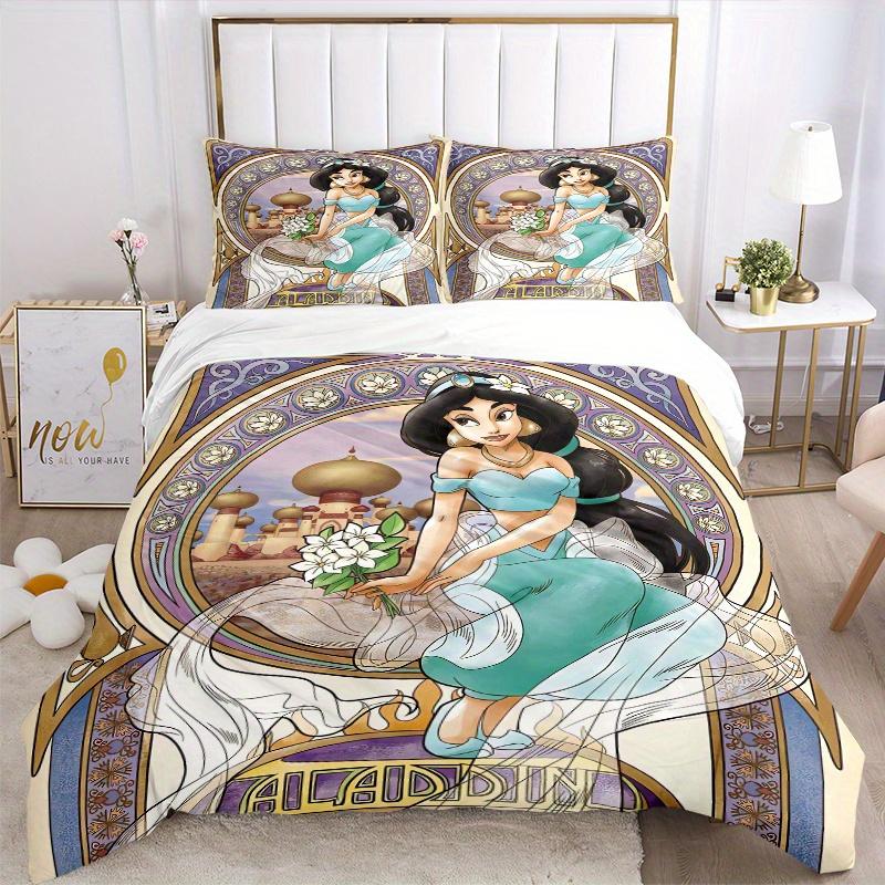 3pcs Beautiful Princess Jasmine Printed Quilt Set - Soft and Comfortable Quilt Cover for Bedroom, Guest Room and Dormitory Decorative Bedding Set