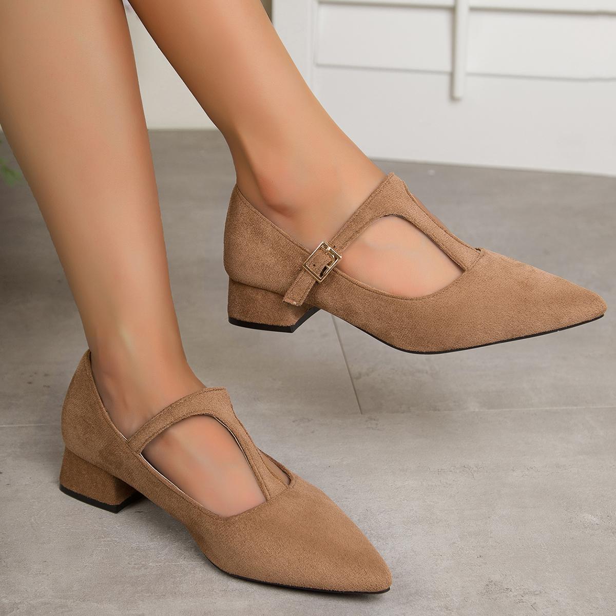 

Мода Осень 2025 Новые Замшевые Винтажные Туфли Мэри Джейн с Острым Носком для Девочек на Шпильке Большого Размера Одинарные 42