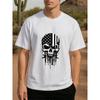 European Sizes Men's Printed Short-sleeved Shirt with a Split Star-Spangled Skull Design, Medium Elasticity and Fashionable Style