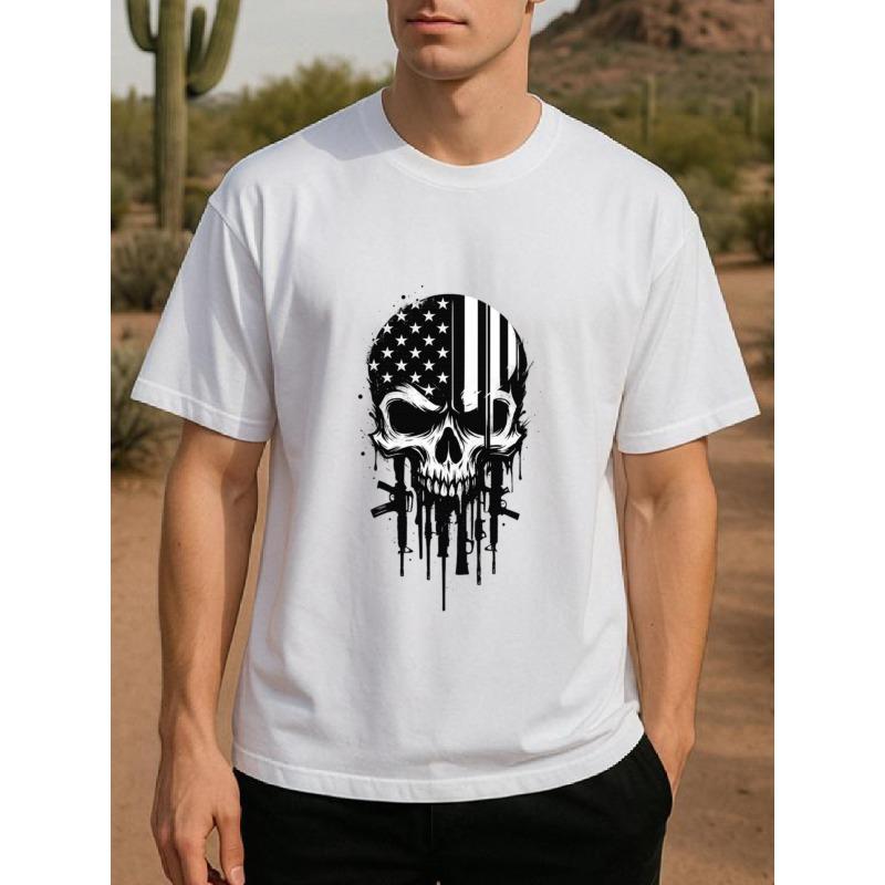 

European sizes Men s Printed Short-sleeved Shirt with a Split Star-Spangled Skull Design, Medium Elasticity and Fashionable Style 4XL білий