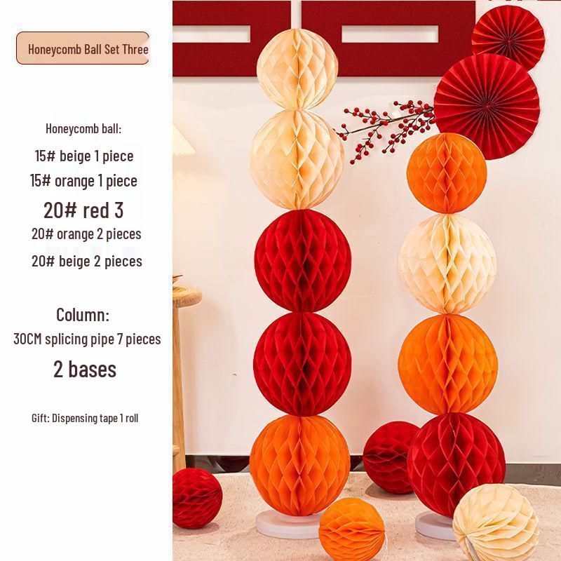 Honeycomb Ball Pillar Lantern for Wedding Room Decoration, Bride Photo Props, Double Happiness Wall Flower