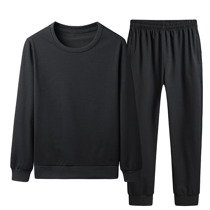 Traje grande de algodón para hombre, ropa deportiva de dos piezas de Color sólido, ropa informal pública, suéter de cuello redondo, pantalones