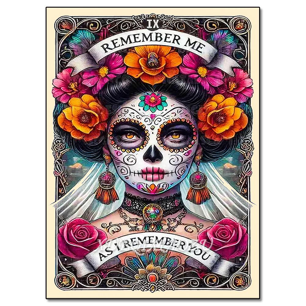 Peinture Art Diamant DIY Squelette Dames Mosaïque Point de Croix Set Art Fleur Pierre Précieuse Incrustation Cadeau DIY Décoration Peinture