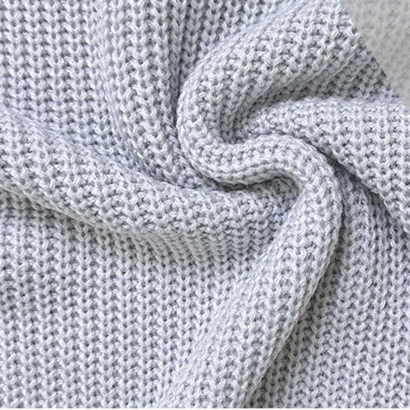 Ladies Autumn Winter Flare Sleeve Round Collar Solid Color Pullover Warm Knitted Sweater Knitwear Top