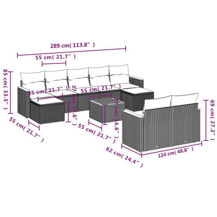 VidaXL Salon de Jardin avec Coussins 10 pcs, Canapés de Terrasse, Ensemble de Meubles de Patio, Mobilier d'Extérieur, Beige 3226408
