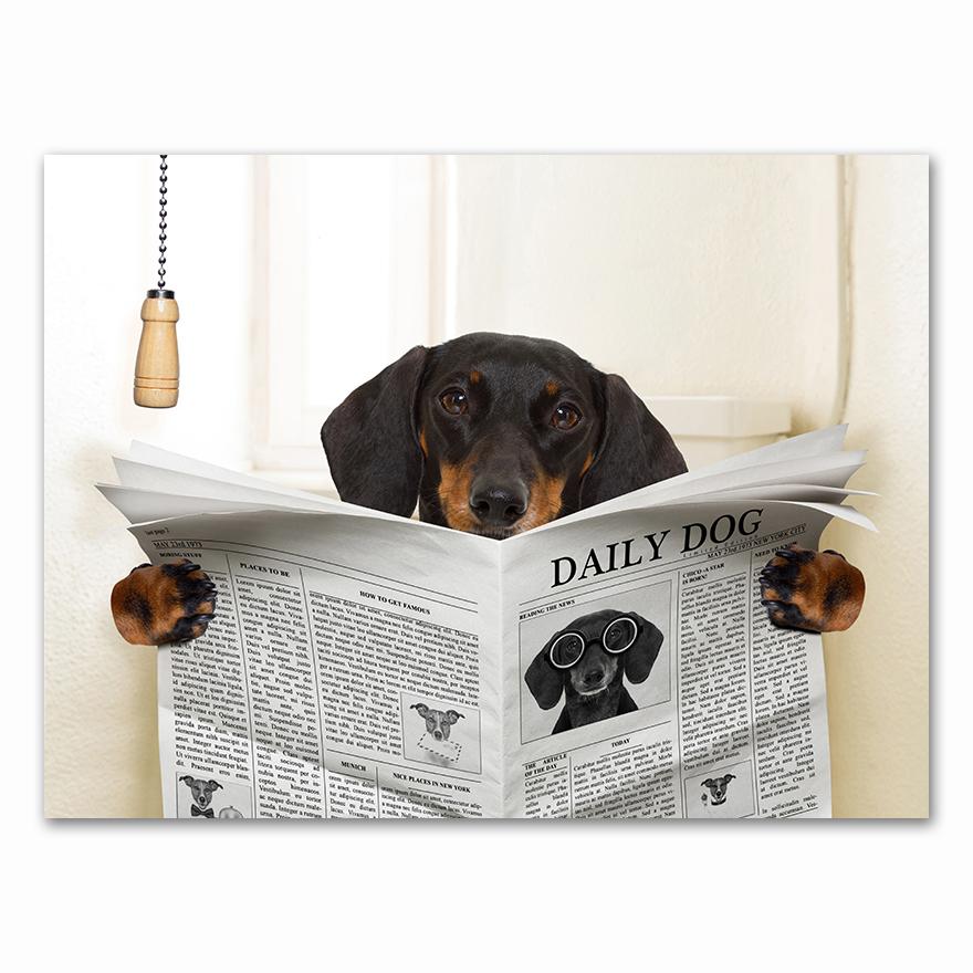 Dog Reading Newspaper Toilet Wall Art Canvas Prints Funny Dog Painting Wall Picture Home Bathroom Decor Dogs Lover Gift