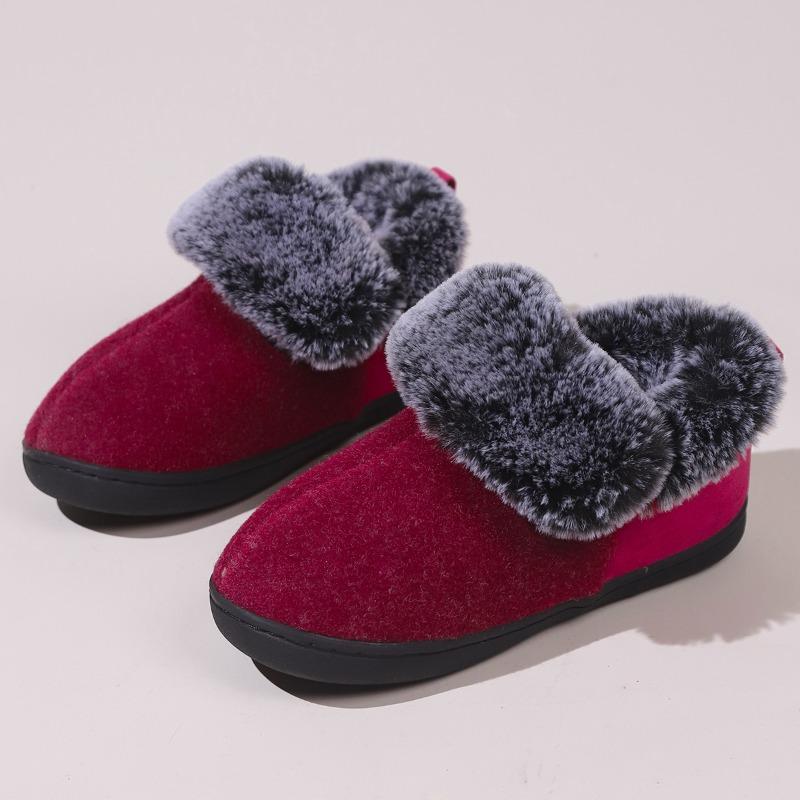 Cross-border Explosion Neutral Felt Collar Bag Heel Cotton Shoes Burgundy Winter Indoor Shoes Comfortable Memory Cotton Winter Models