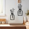 3 Pieces Black Metal Flower Vase Wall Art Decor Wire Wall Art Metal Wall Sculptures Iron Decorative Hanging for Indoor Kitchen Bathroom Dining Room