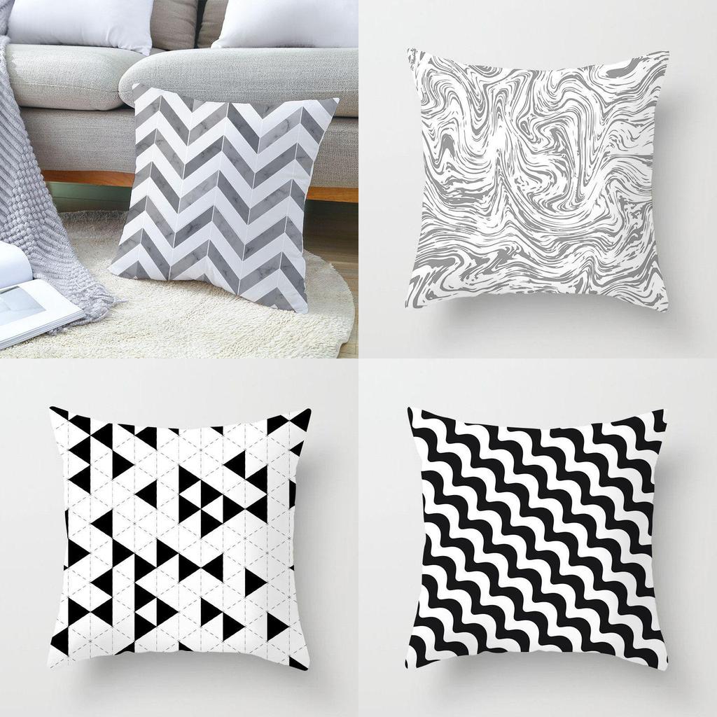 Fadeless And Super Soft Geometric Throw Pillow Case Featuring Striped Dotted Grid Design