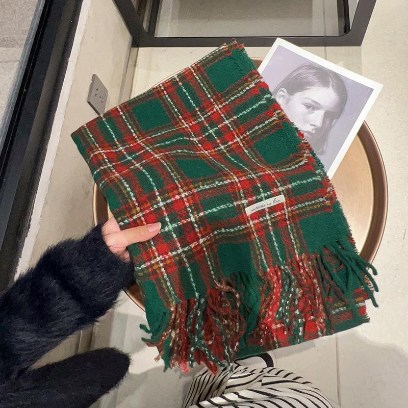 

Шарф Зимний Женский Высококачественный Новый Клетчатый Корейский Стиль Парная Шаль Красный Защищающий от Холода Универсальный Утолщенный Шарф 200*65cm