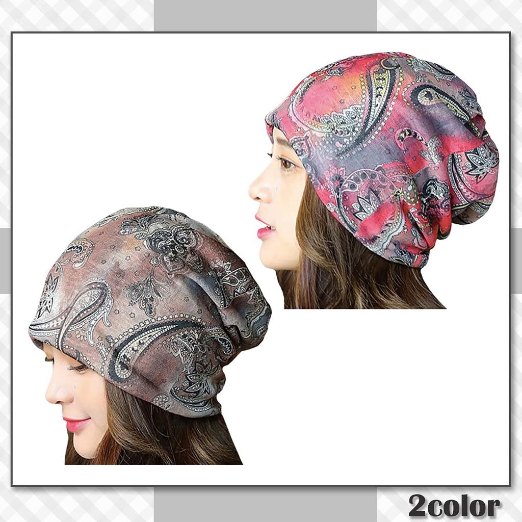 CHROME CRANE Paisley Print Summer Knit Neck Warmer CB064 Women's 3-Way Hat, (01.Red)