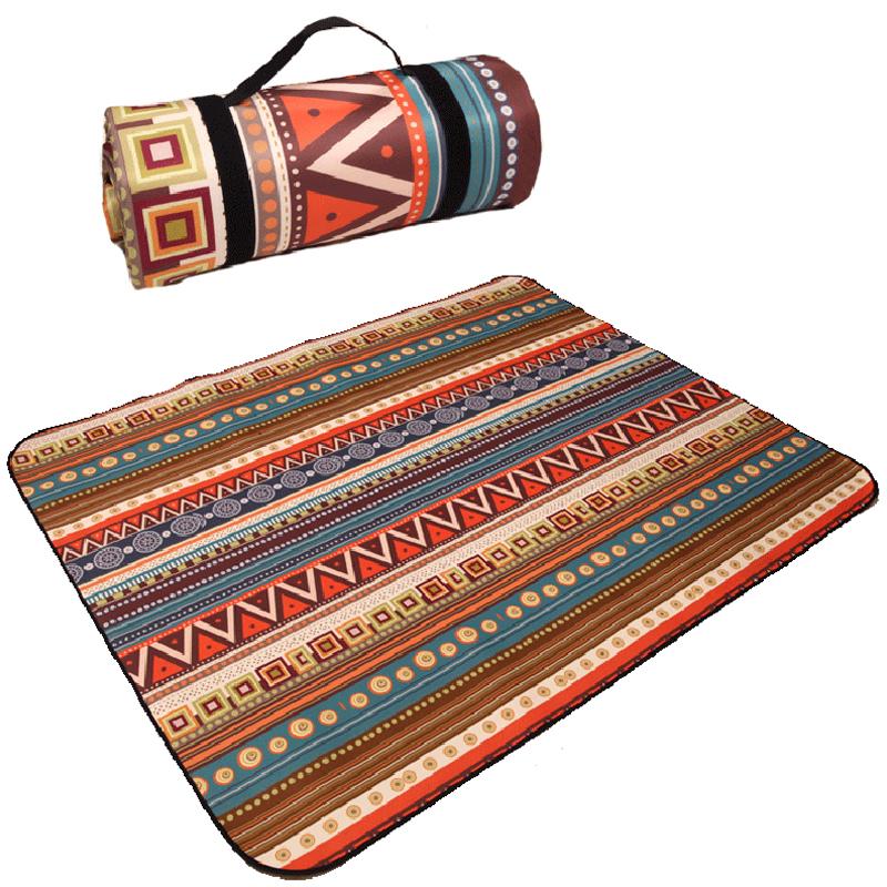 New Bohemia Retro Aluminum Film Base Foldable Picnic Blanket with Storage Rope Composite Process Camping Waterproof Damp-Proof Mat Outdoor Supplies
