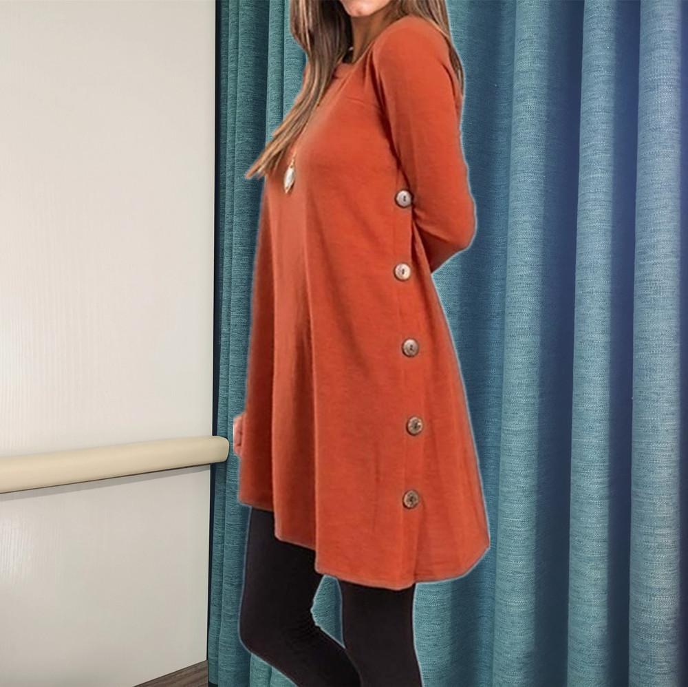 HNXC Damenmode Casual Herbst Winter Einfarbig Druck Langarm O-Ausschnitt Blusen & Hemden
