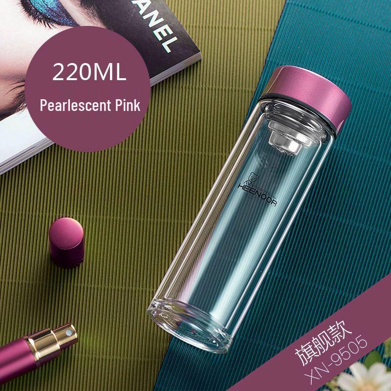 Heenoor Double-Layer Borosilicate Glass Water Bottle for Women