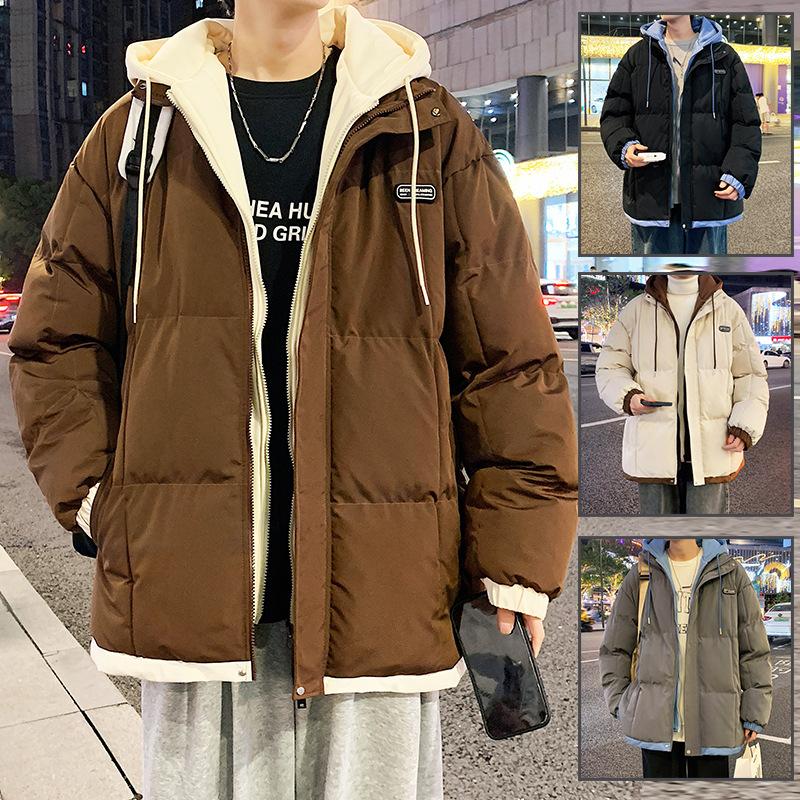 

Мужская хлопковая куртка, городская модная брендовая куртка из двух частей с капюшоном, молодежная корейская версия, универсальная свободная куртка для хлеба, внешний комплект