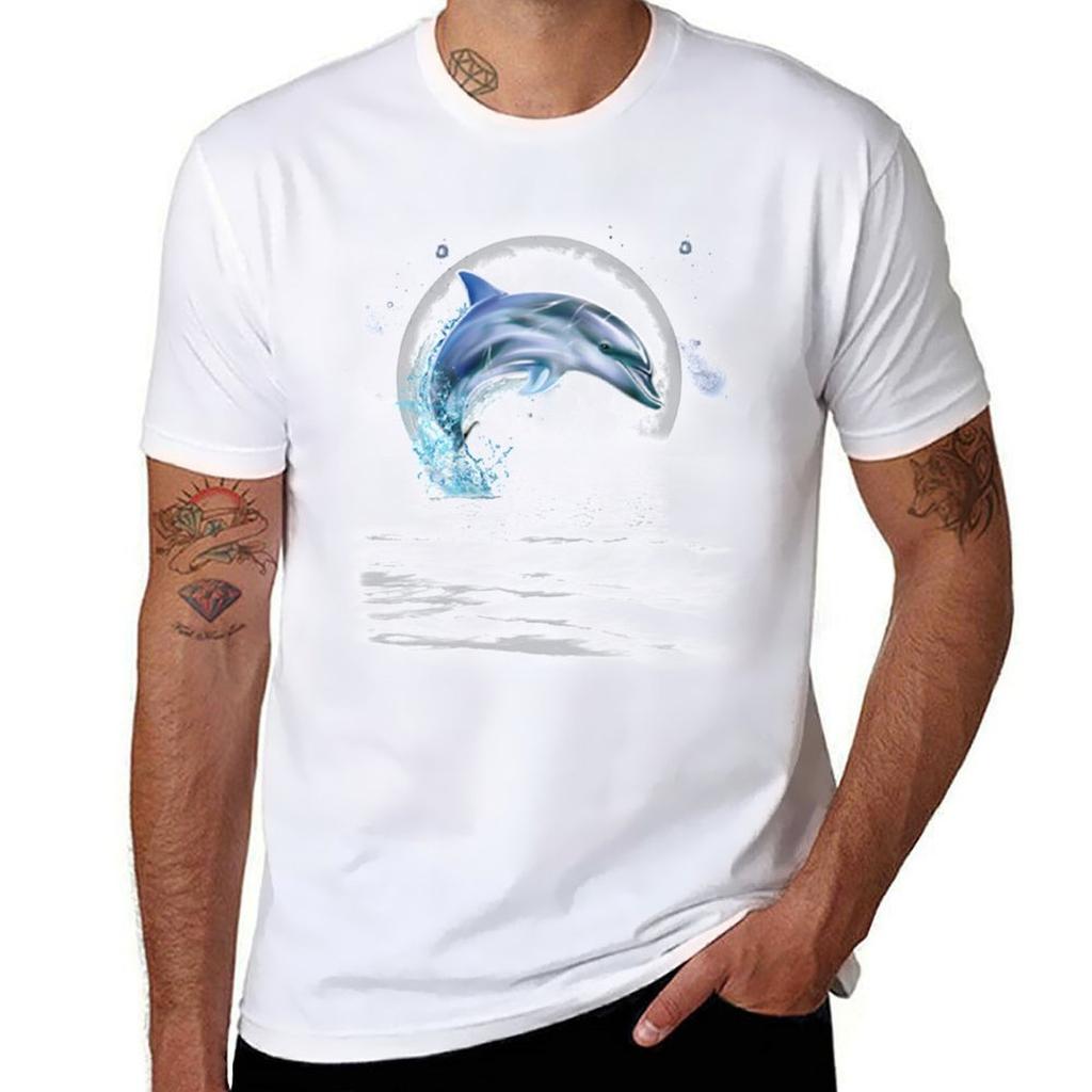 Dolphin Dancing in Moonlight T-Shirt t shirts for man graphic tees graphic t shirts for man t shirts for man slim fit T-Shirt