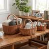 with Handle Imitation Rattan Basket Large Capacity Picnic Basket Handmade Basket  Grocery Shopping