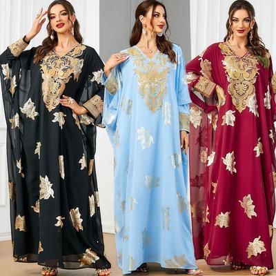 Dubai Middle Eastern Women's Loose Two-Piece Arabic Dress with Hot Stamping