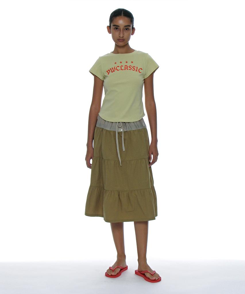 Partimento Woman Tiered Shirred Midi Skirt_Khaki