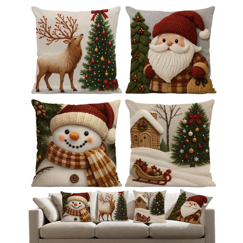 Christmas Pillow Covers Washable Linen Pillowcase Snowman Pattern Fall Cushion Covers For Chair Sofa Bedroom Living Room Dorm