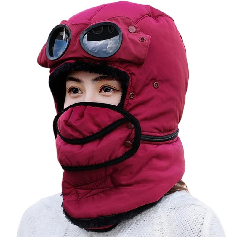 Winter Thermal Hat Scarf with Glasses Winter Pilot Hat Trapper Hats Goggle and Face Mask Outdoor Sport Ski Harsh Winter