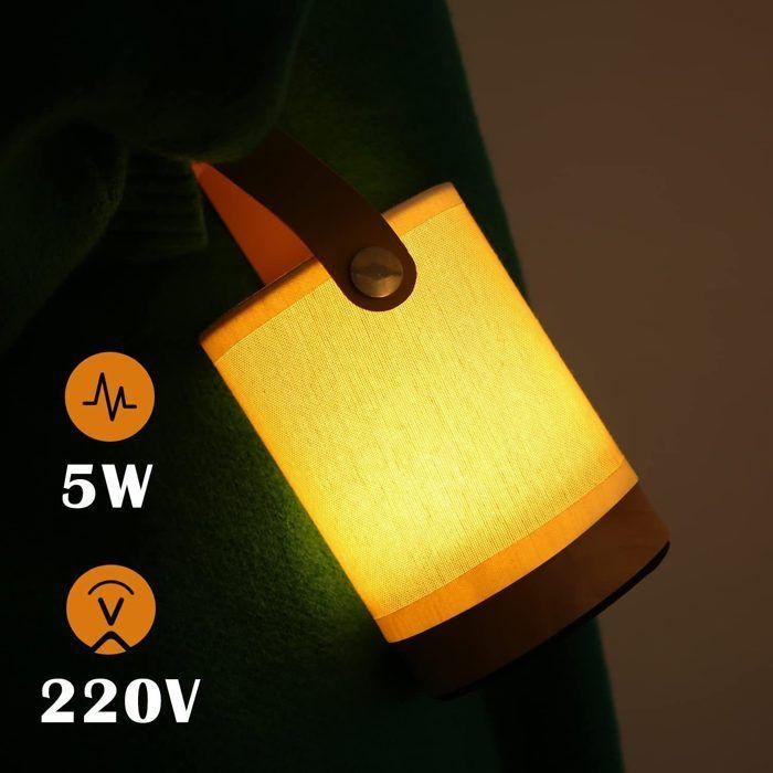 Lampe de table LED sans fil - NETTLIFE - Chevet tactile - Intensité variable - Abat-jour tissu - Bois blanc