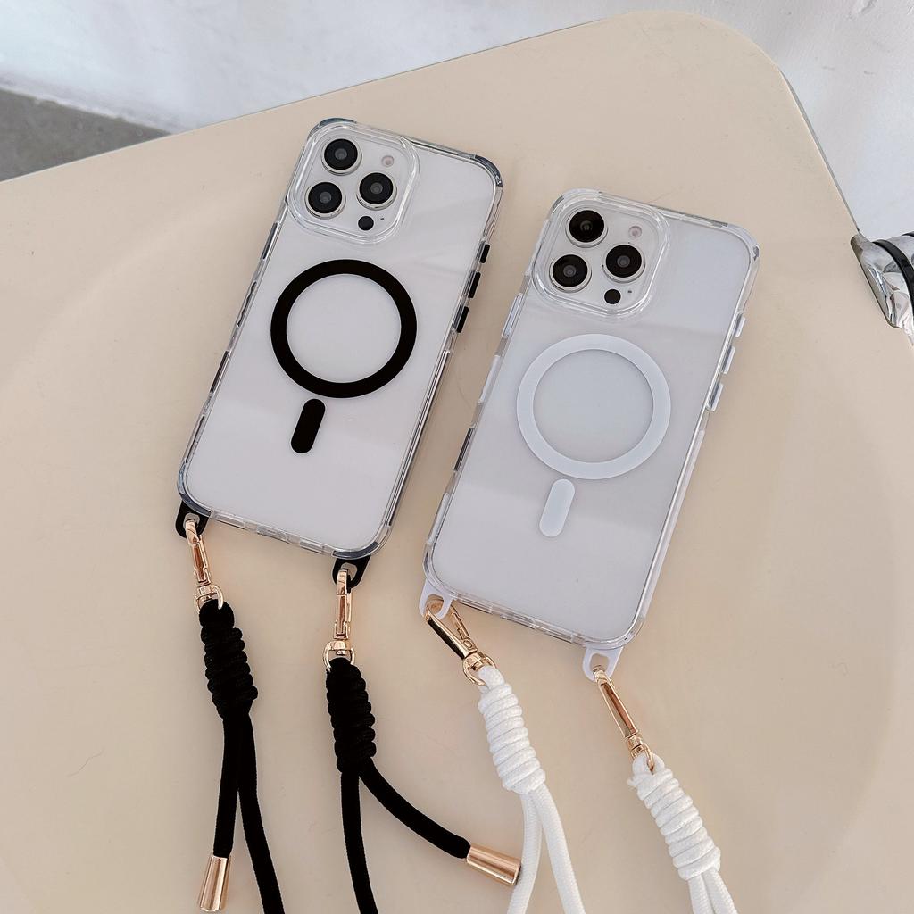 For Apple 16 ProMax Color Contrasting Anti Slip Edge Case for IPhone 15 Strong Magnetic 14 Hanging Rope Phone Case