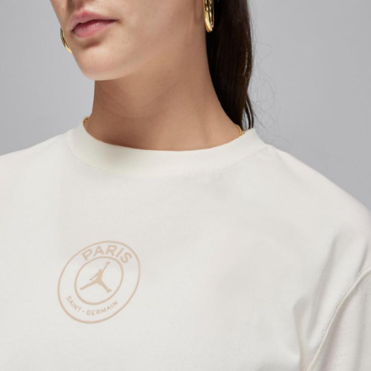Jordan Paris Saint-Germain Letter Print Ribbed Crew Neck T-Shirt Women Tops White FN5174-133
