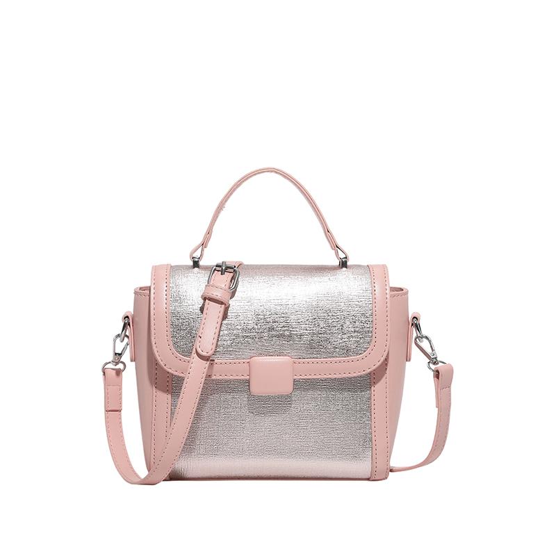 Fashion Metallic Silver Mini Satchel Bag Elegant Womens Shoulder Bags Versatile PU Leather Ladies Crossbody Purse Square Handbag