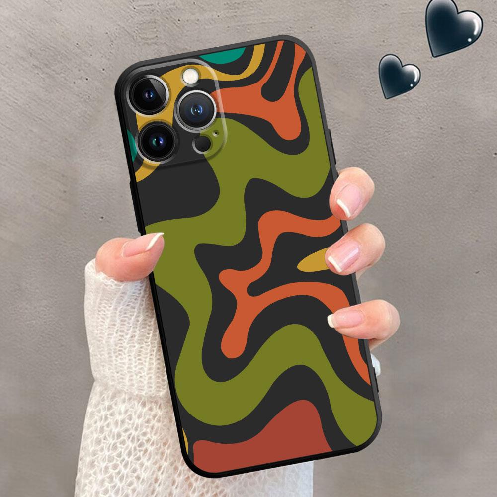 Phone Case for iPhone XR XS X 13 Mini SE 7 8 6S 11 Pro Max 12 14 Plus Swirl Abstract Pattern In Beige And Sage Coque Black